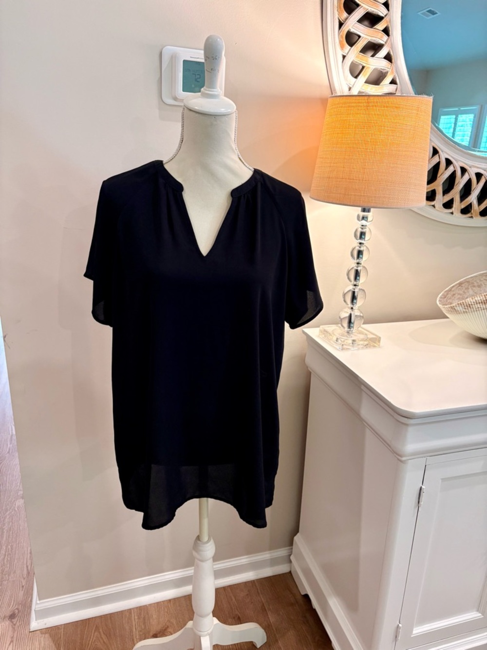 Old Navy Black Notch V-Neck Flutter Sleeve Top